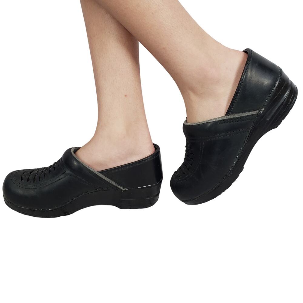 Dansko Women's Clogs Black Woven Slip On Shoes Size 37